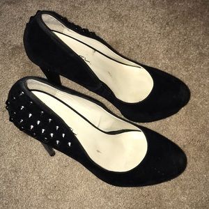 Black suede heels with silver studs